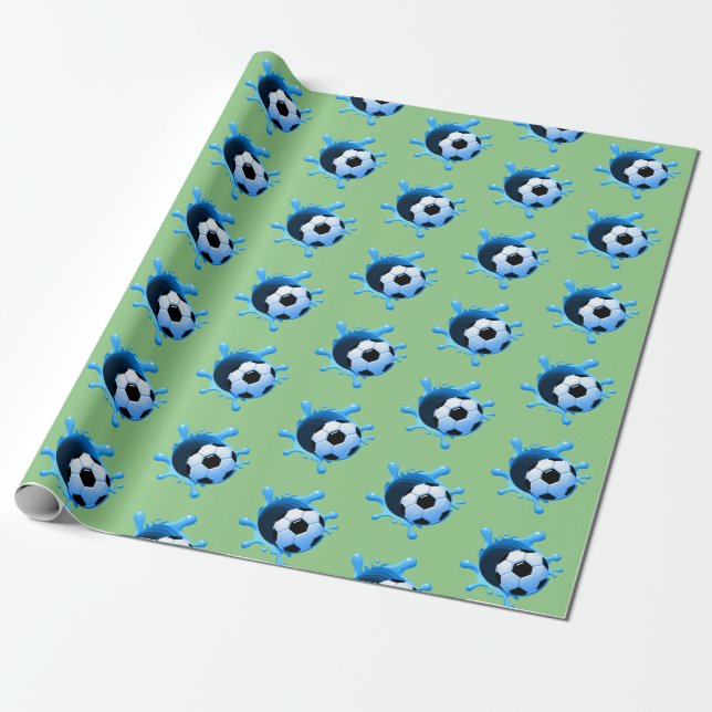 Green Soccer Ball Birthday Wrapping Paper (Unrolled)