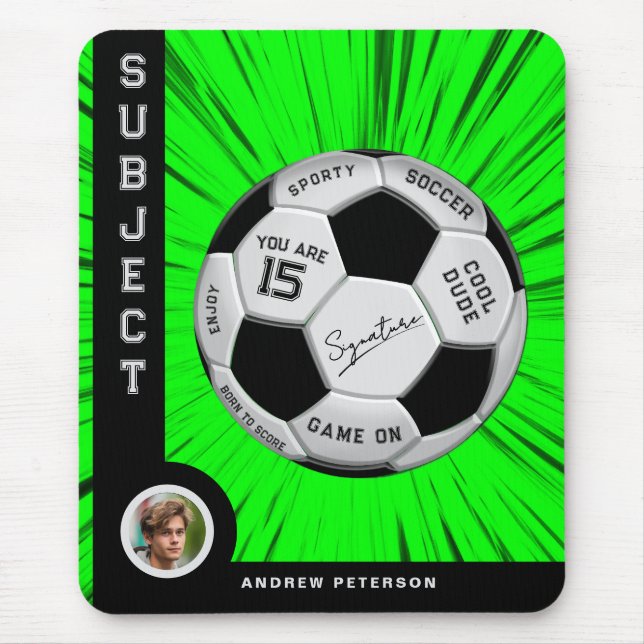 Green Soccer Ball Custom Birthday Mouse Pad (Front)