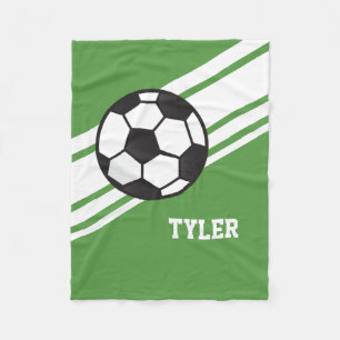 Green Soccer Ball Sports Personalized Name Fleece Blanket