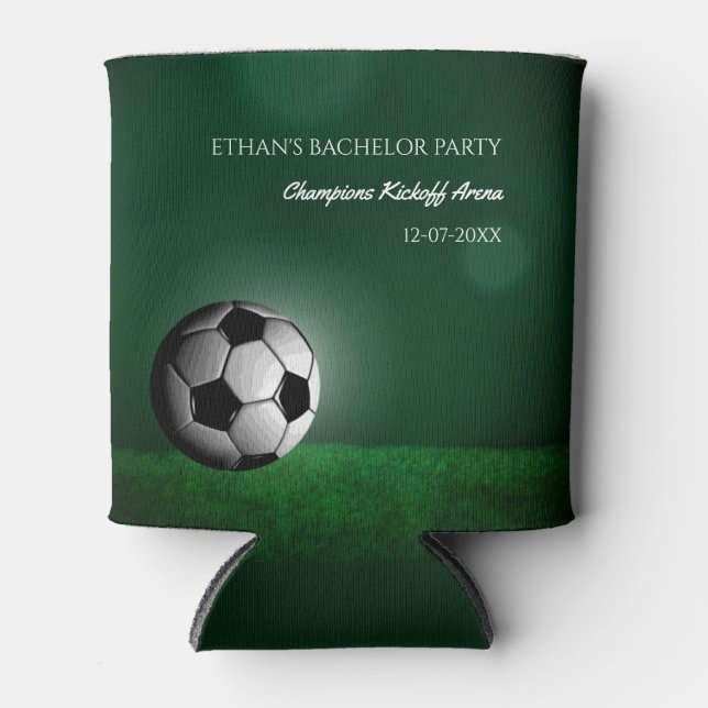 Green Soccer Birthday / Bachelor Party Can Cooler (Front)