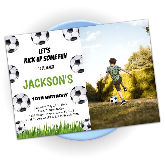 Green Soccer Invitations Anniversaire avec photo (Créateur téléchargé)