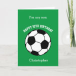 Green Soccer Sport 10th Birthday Card<br><div class="desc">A green soccer sport 10th birthday card for son, godson, grandson, etc. You can easily personalize the front of this green sports 10 birthday card with his name. The inside reads a birthday message, which you can easily edit as well. You can personalize the back of this soccer birthday card...</div>
