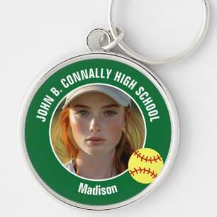 Green Softball Player Photo High School Keepsake Keychain