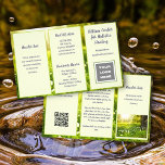 Green Space Business Logo Brochure<br><div class="desc">Small business budget flyer brochure to customize on both sides and fold into thirds. The nature themed background is green grass with flowers and sunshine. All text is dark purple. Each side of this 5x8 size paper has three sections with text templates. Also add a logo, QR code, and /...</div>