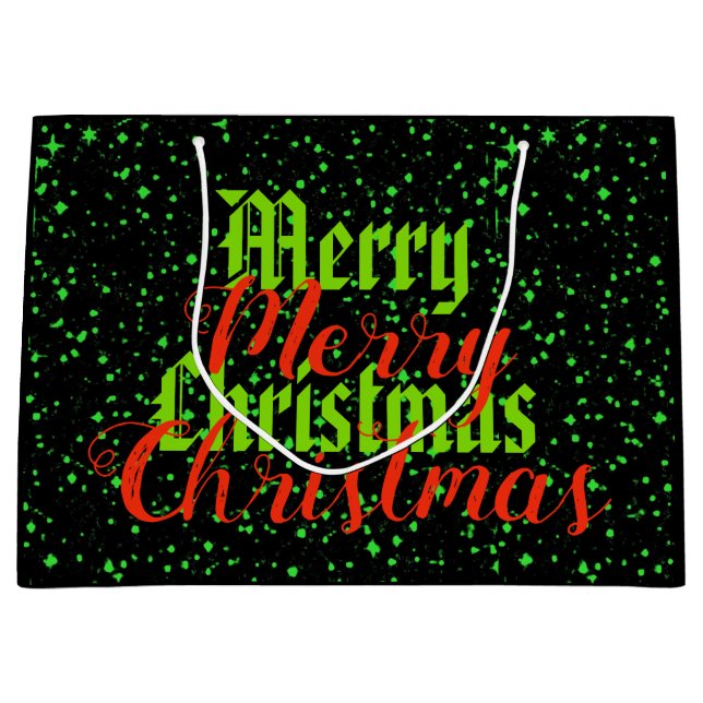Green sparkle Merry Christmas Large Gift Bag (Front)