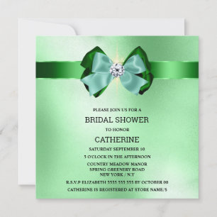 Green sparkle sage bow diamond shimmer lights invitation
