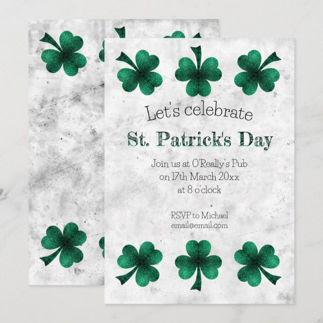 Green Sparkle Shamrock St. Patrick's Day party Invitation (Front/Back)