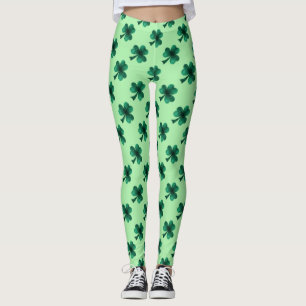 Green Sparkles Shamrock St. Patrick' Day pattern Leggings