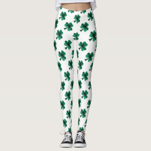 Green Sparkles Shamrock St. Patrick' Day pattern Leggings