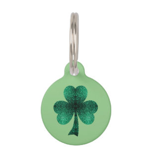 Green Sparkles Shamrock St. Patrick' Day Pet Tag