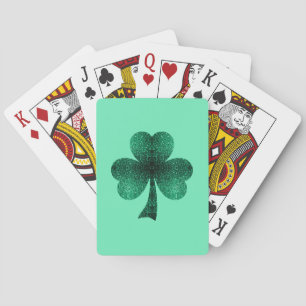 Green Sparkles Shamrock St. Patrick' Day turquoise Playing Cards