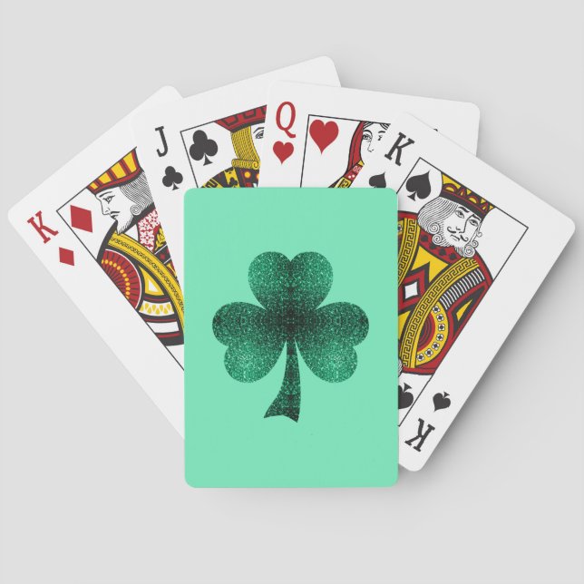 Green Sparkles Shamrock St. Patrick' Day turquoise Playing Cards (Back)