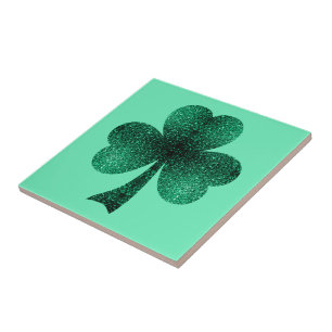 Green Sparkles Shamrock St. Patrick' Day turquoise Tile
