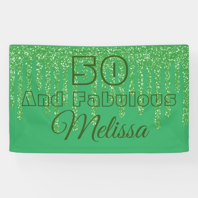 Green Sparkling 50 And Fabulous Birthday Banner (Horizontal)