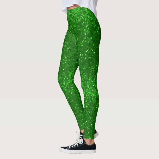 Green sparkling glitter pattern leggings (Left)