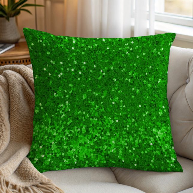 Green sparkling glitter pattern throw pillow (Creator Uploaded)
