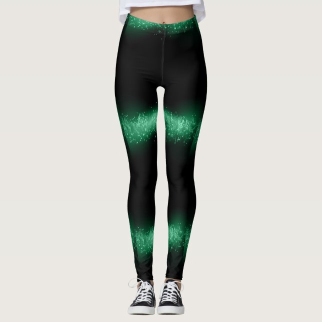 Green sparkly design fashion leggings (Front)