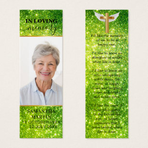 Green Sparkly Elegant Memorial Funeral Bookmark