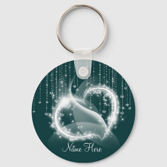 Green Sparkly Hearts Keychain (Front)