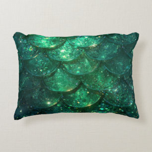 Green Sparkly Mermaid Print Accent Pillow
