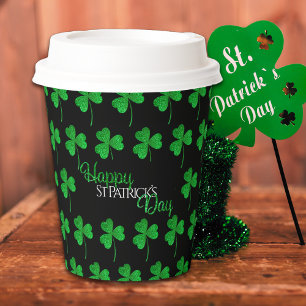 Green Sparkly Shamrocks Happy St Patrick’s Day Paper Cups