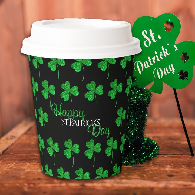 Green Sparkly Shamrocks Happy St Patrick’s Day Paper Cups (Creator Uploaded)