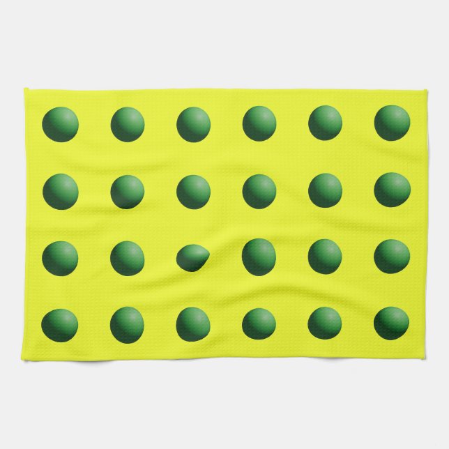 Green Spheres on Yellow Kitchen Towels (Horizontal)