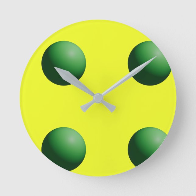 Green Spheres on Yellow Wall Clock (Front)