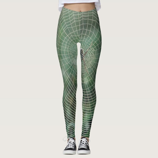 Green Spider Web Print Leggings & Yoga Pants (Front)