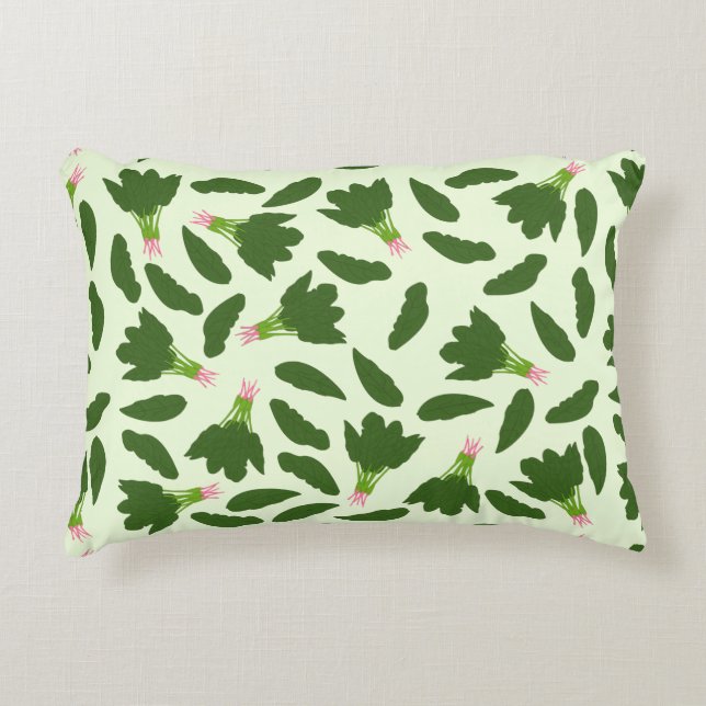 Green Spinach Leaves Pattern Accent Pillow (Front)