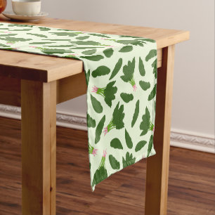 Green Spinach Leaves Pattern Short Table Runner