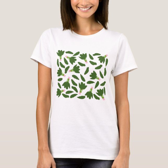Green Spinach Leaves Pattern T-Shirt (Front)