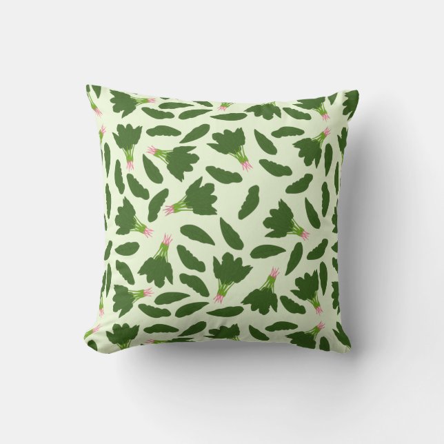 Green Spinach Leaves Pattern Throw Pillow (Front)