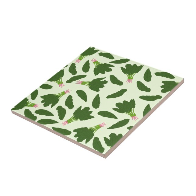 Green Spinach Leaves Pattern Tile (Side)