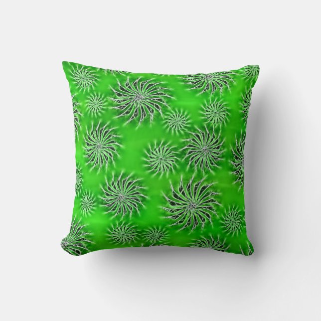Green spinning stars energy pattern throw pillow (Front)