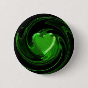 Green spiral heart 2 inch round button