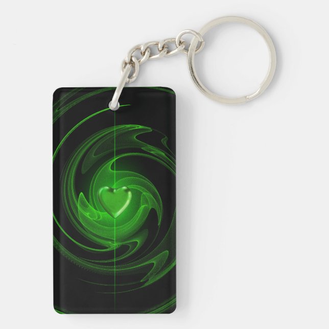 Green spiral heart keychain (Back)