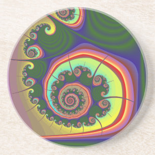 Green Spiral Jewel Fractal Coaster
