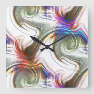 Green spiral mess with scratched opaque metal tone square wall clock