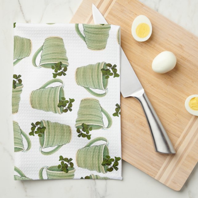 Green Spiral Tea Cup with Mint Photograph Kitchen Towel (Quarter Fold)
