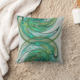 Green Spiral Waves Abstract Artwork Throw Pillow