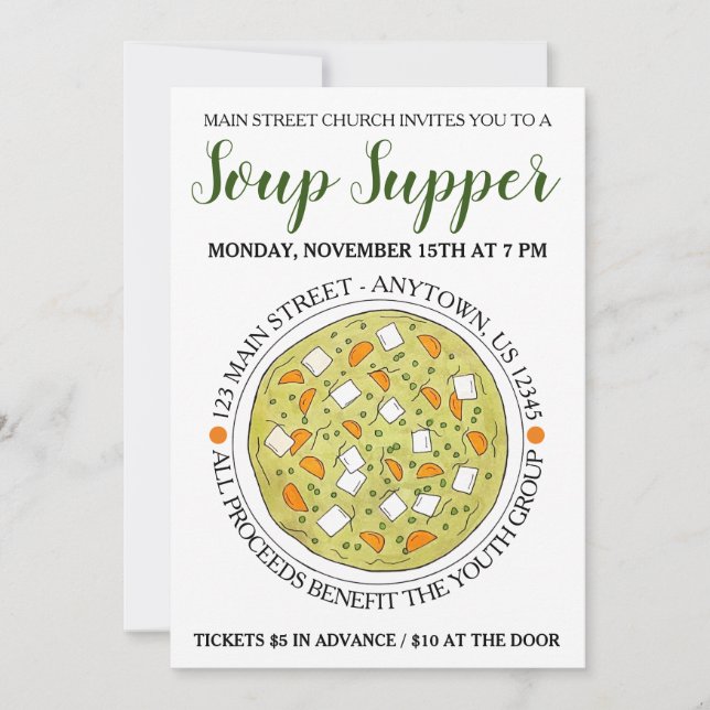 Green Split Pea Soup Bowl Cookoff Supper Food Fest Invitation (Front)