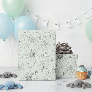 Green Spooky Cute Baby Spiders, Webs & Candy Wrapping Paper