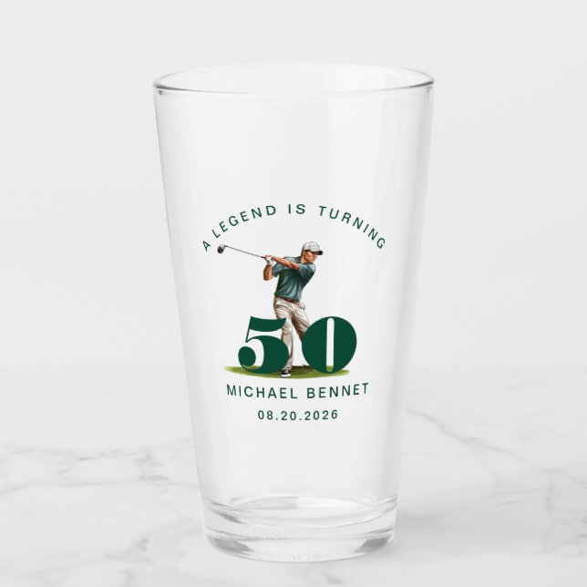 Green Sport Golfer 50th Birthday Glass (Front)
