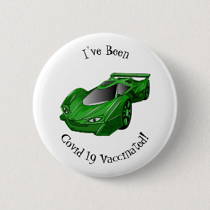 Green sports car with airfoil illustration 2 inch round button