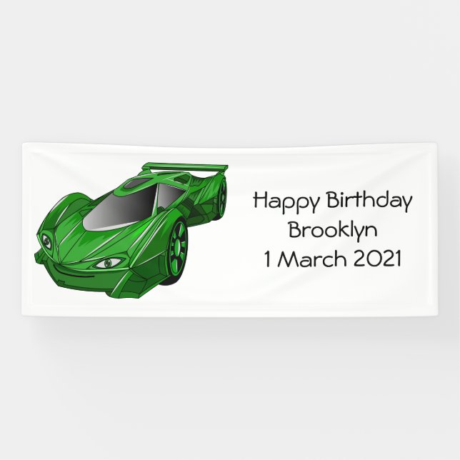 Green sports car with airfoil illustration banner (Horizontal)