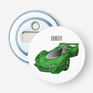 Green sports car with airfoil illustration bottle opener
