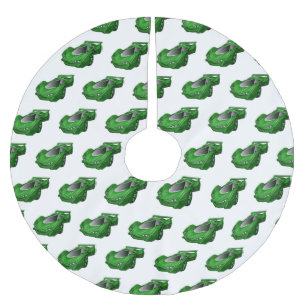 Green sports car with airfoil illustration brushed polyester tree skirt