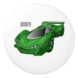 Green sports car with airfoil illustration ceramic knob