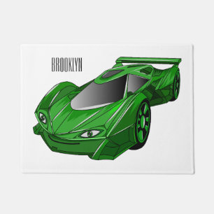 Green sports car with airfoil illustration doormat